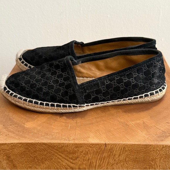 Gucci Black Suede Microguccissima Micro GG Logo Espadrille Flats Sandals US 6 - Picture 5 of 14